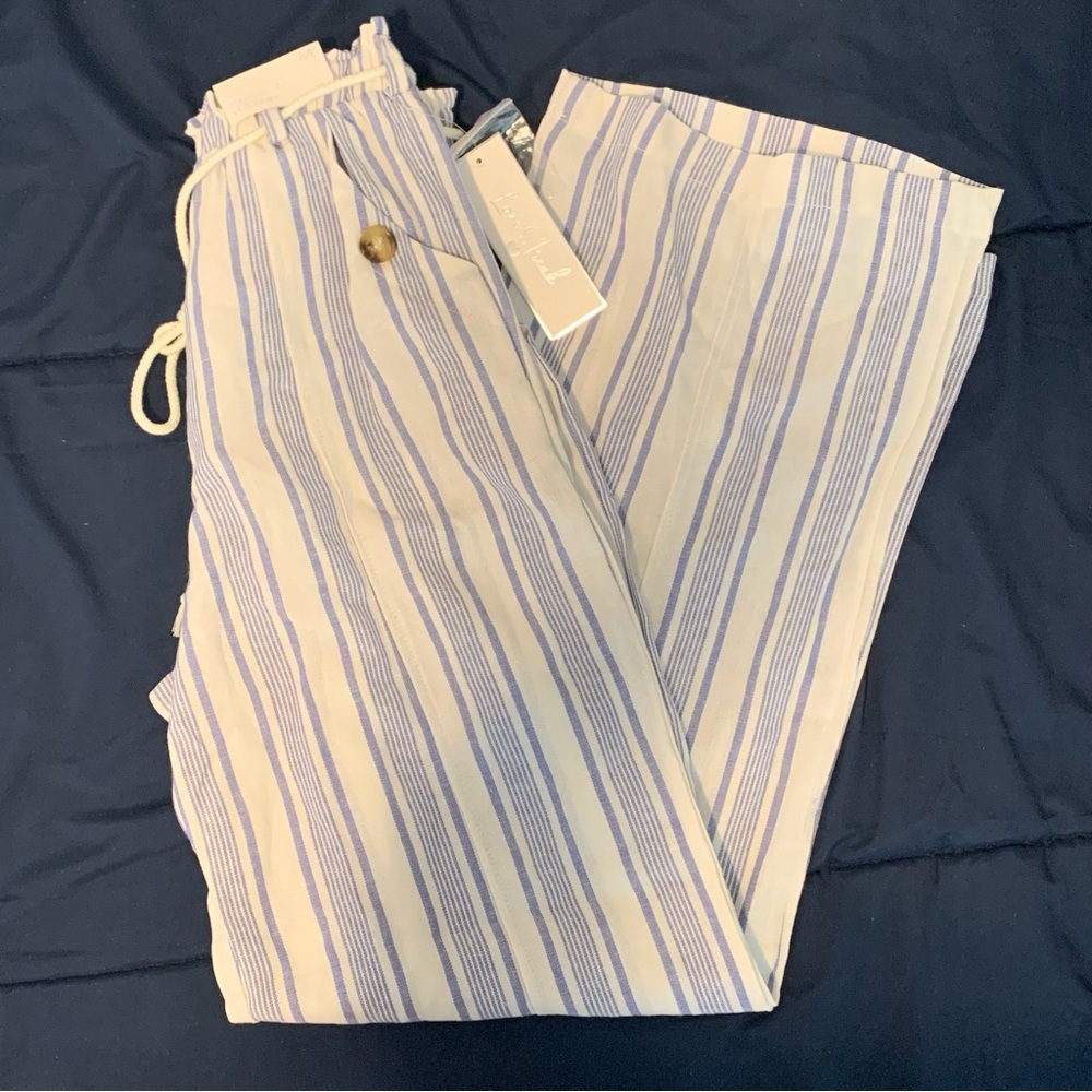 blue & white linen pants